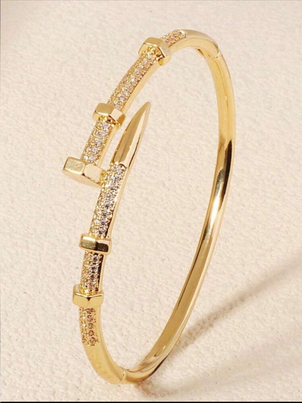 Gold Pave Nail-Accent Bangle Bracelet, Cubic Zirconia Nail Bracelet
